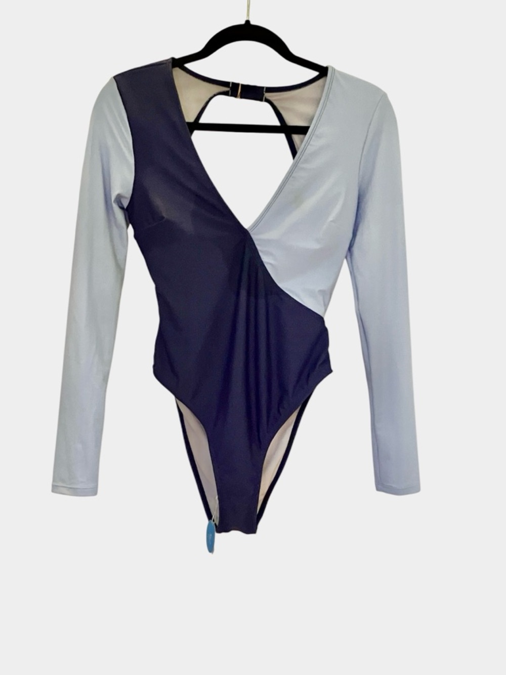 Cupshe Navy & light Blue Colorblock long sleeve swimsuit